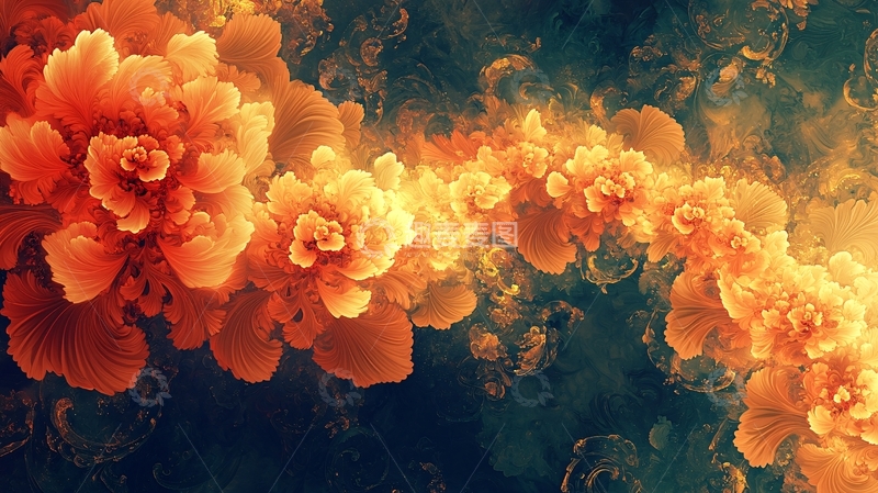 高清大图下载【趣麦麦图】抽象花卉橙色路径