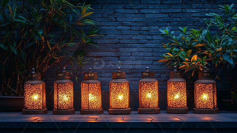 高清大图下载【趣麦麦图】一排镂空灯笼