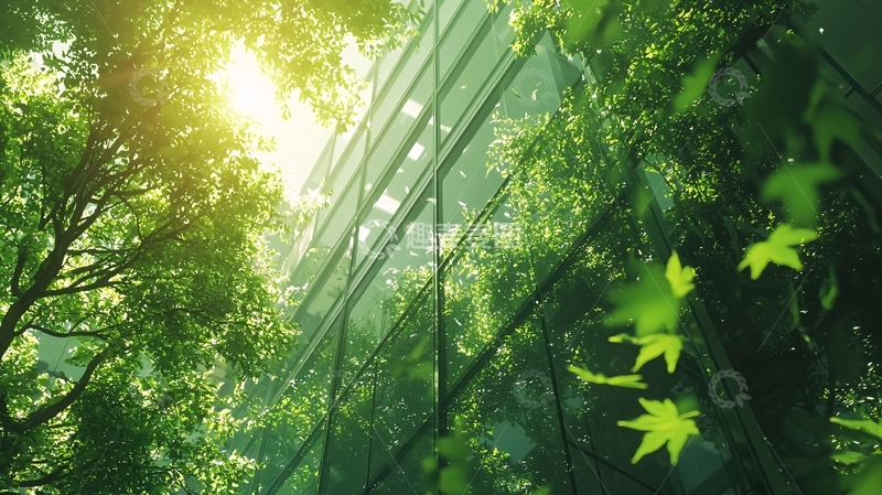 高清大图下载【趣麦麦图】阳光透过树叶照射建筑