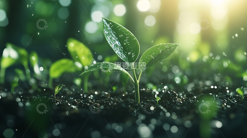 高清大图下载【趣麦麦图】雨中新芽破土而出