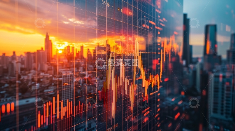 高清大图下载【趣麦麦图】日落城市金融数据图表