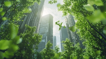 绿树环绕高楼大厦