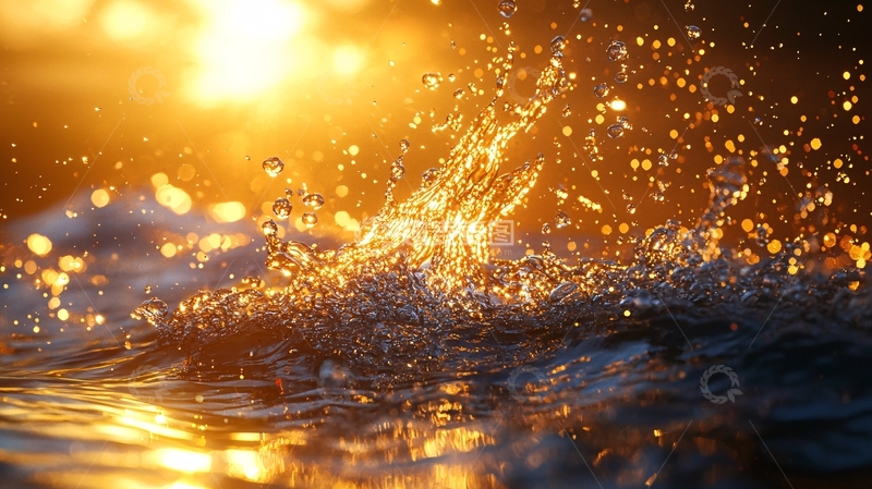高清大图下载【趣麦麦图】金色阳光下飞溅的水花