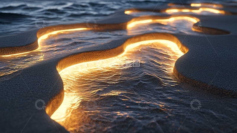 高清大图下载【趣麦麦图】金光水流在陆地缝隙中