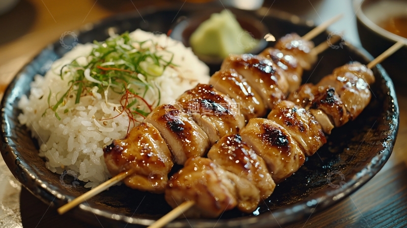 高清大图下载【趣麦麦图】烤鸡肉串配米饭