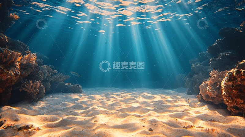 高清大图下载【趣麦麦图】阳光穿透清澈海底