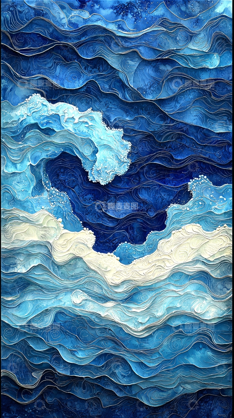 高清大图下载【趣麦麦图】蓝色波浪艺术画