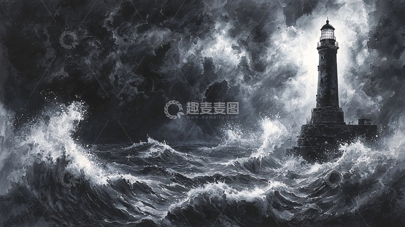高清大图下载【趣麦麦图】风暴中的灯塔