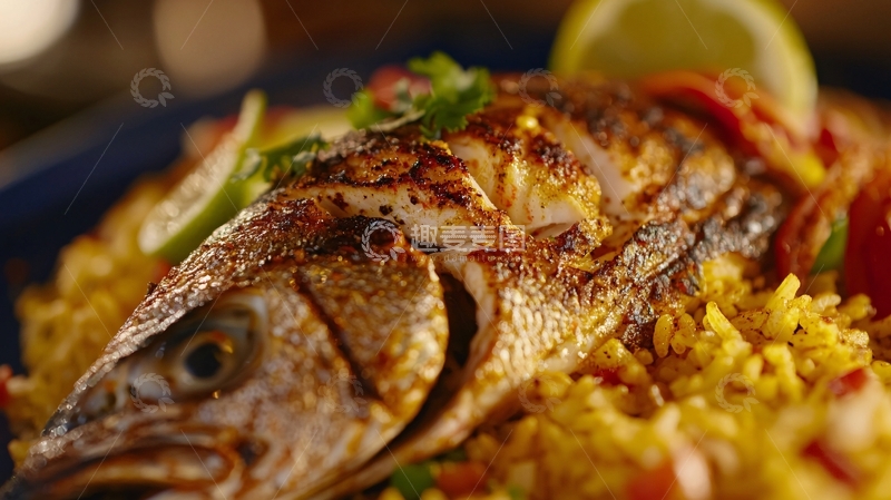 高清大图下载【趣麦麦图】烤鱼配米饭