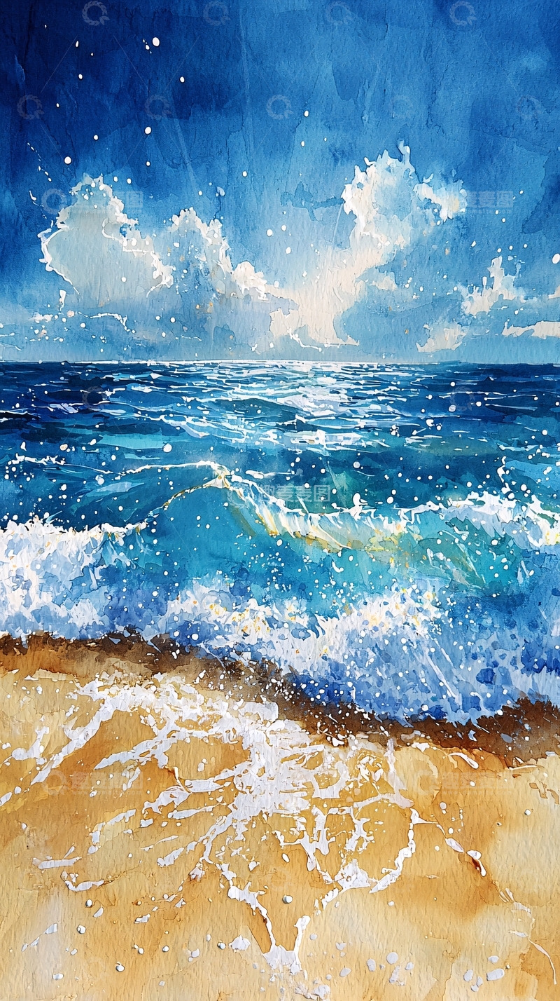 高清大图下载【趣麦麦图】水彩风格的海景