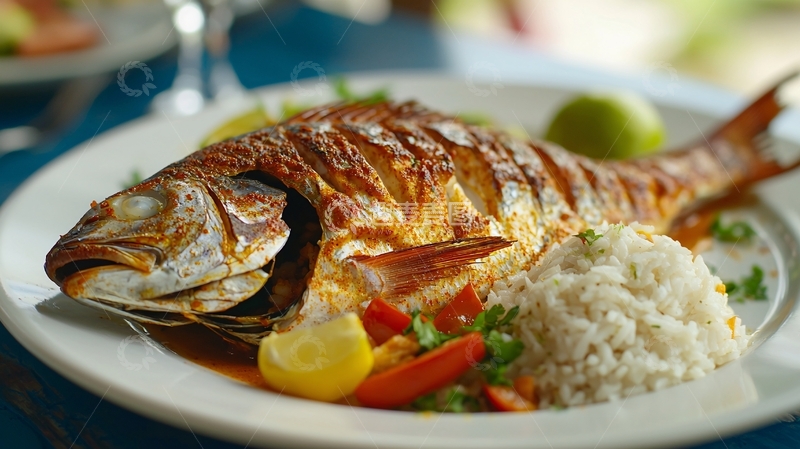 高清大图下载【趣麦麦图】烤鱼配米饭