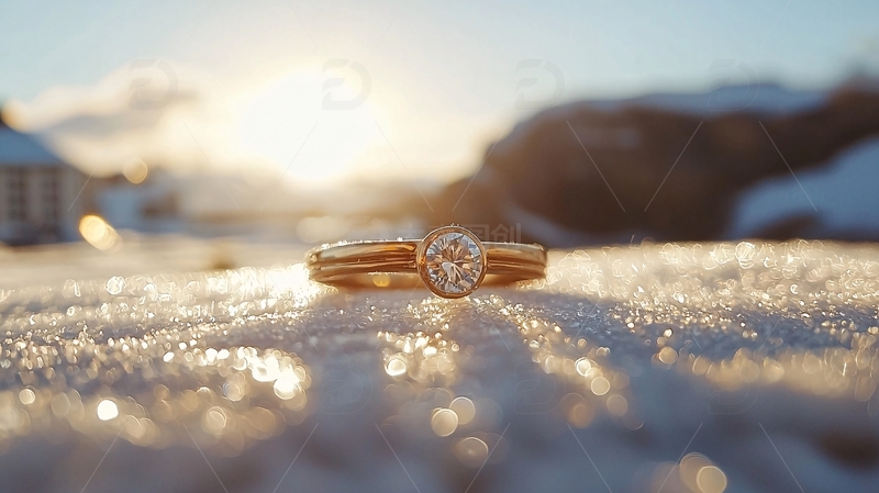 雪地上的钻石戒指