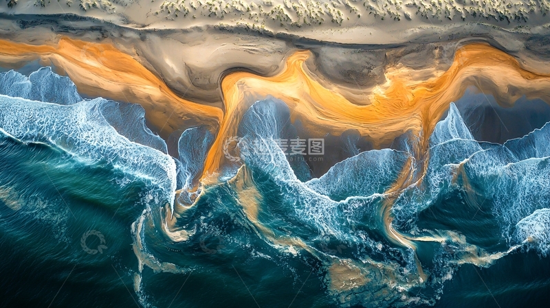 高清大图下载【趣麦麦图】海滩河流交汇的壮丽景色