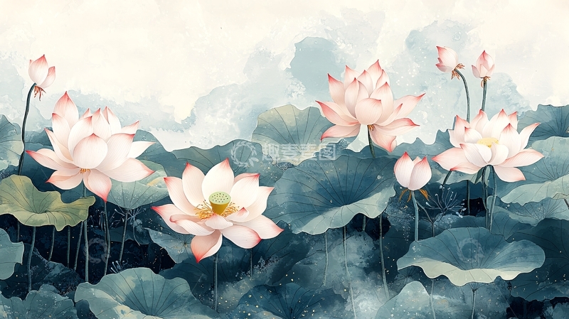 高清大图下载【趣麦麦图】粉色荷花在碧绿的荷叶中