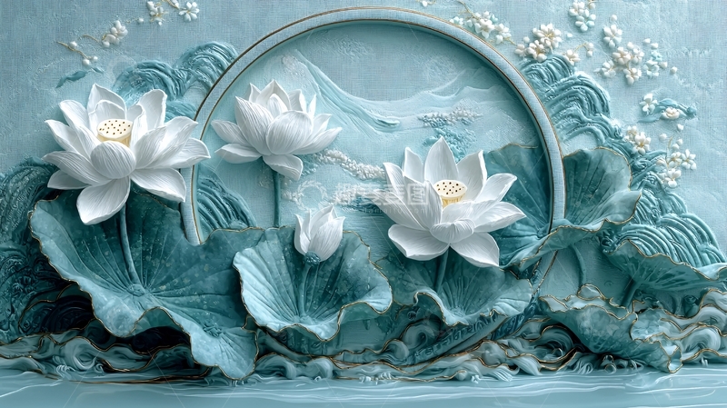 高清大图下载【趣麦麦图】莲花浮雕图案