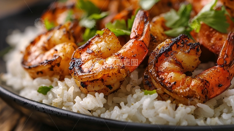 高清大图下载【趣麦麦图】香辣烤虾配米饭