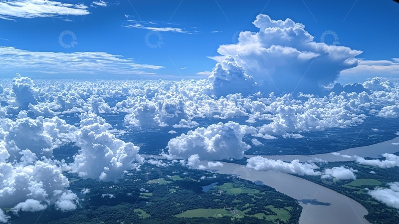 高清大图下载【趣麦麦图】蓝天白云下的河流绿地