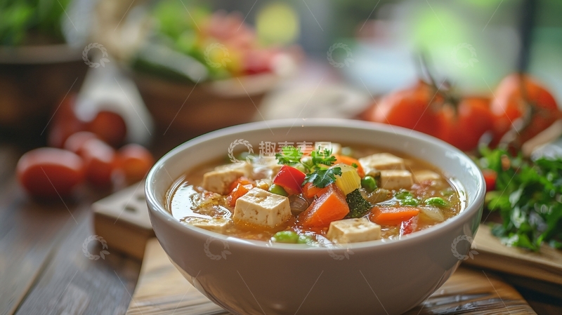 高清大图下载【趣麦麦图】豆腐蔬菜汤