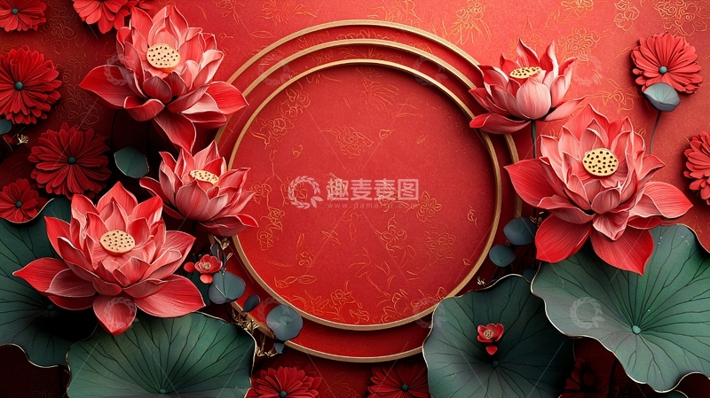 高清大图下载【趣麦麦图】-红色莲花背景