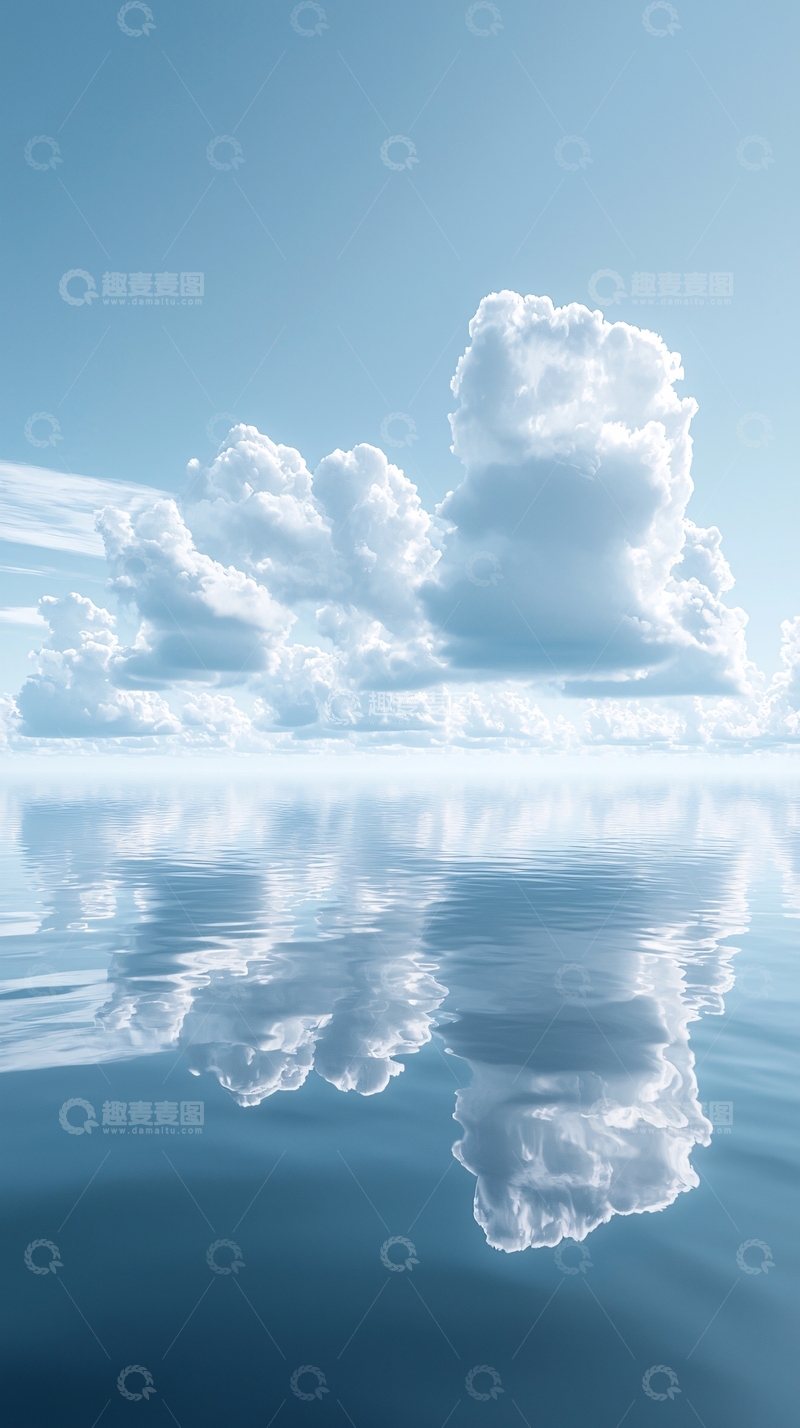 高清大图下载【趣麦麦图】宁静的湖面云朵倒影