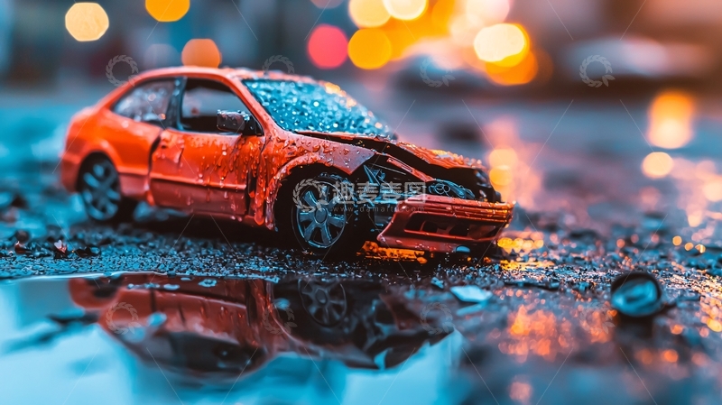 高清大图下载【趣麦麦图】雨夜车祸事故现场