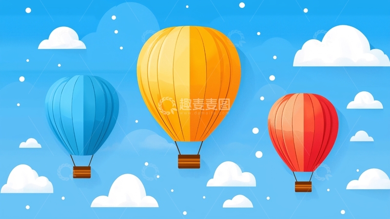 高清大图下载【趣麦麦图】热气球蓝天白云背景图