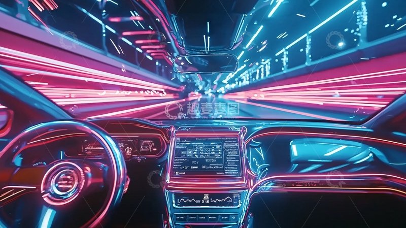 高清大图下载【趣麦麦图】炫彩霓虹灯下的未来汽车