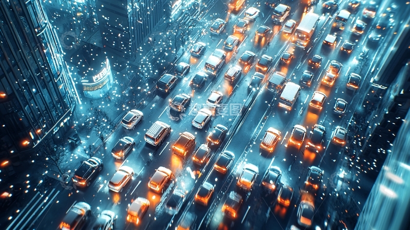 高清大图下载【趣麦麦图】夜景城市交通拥堵