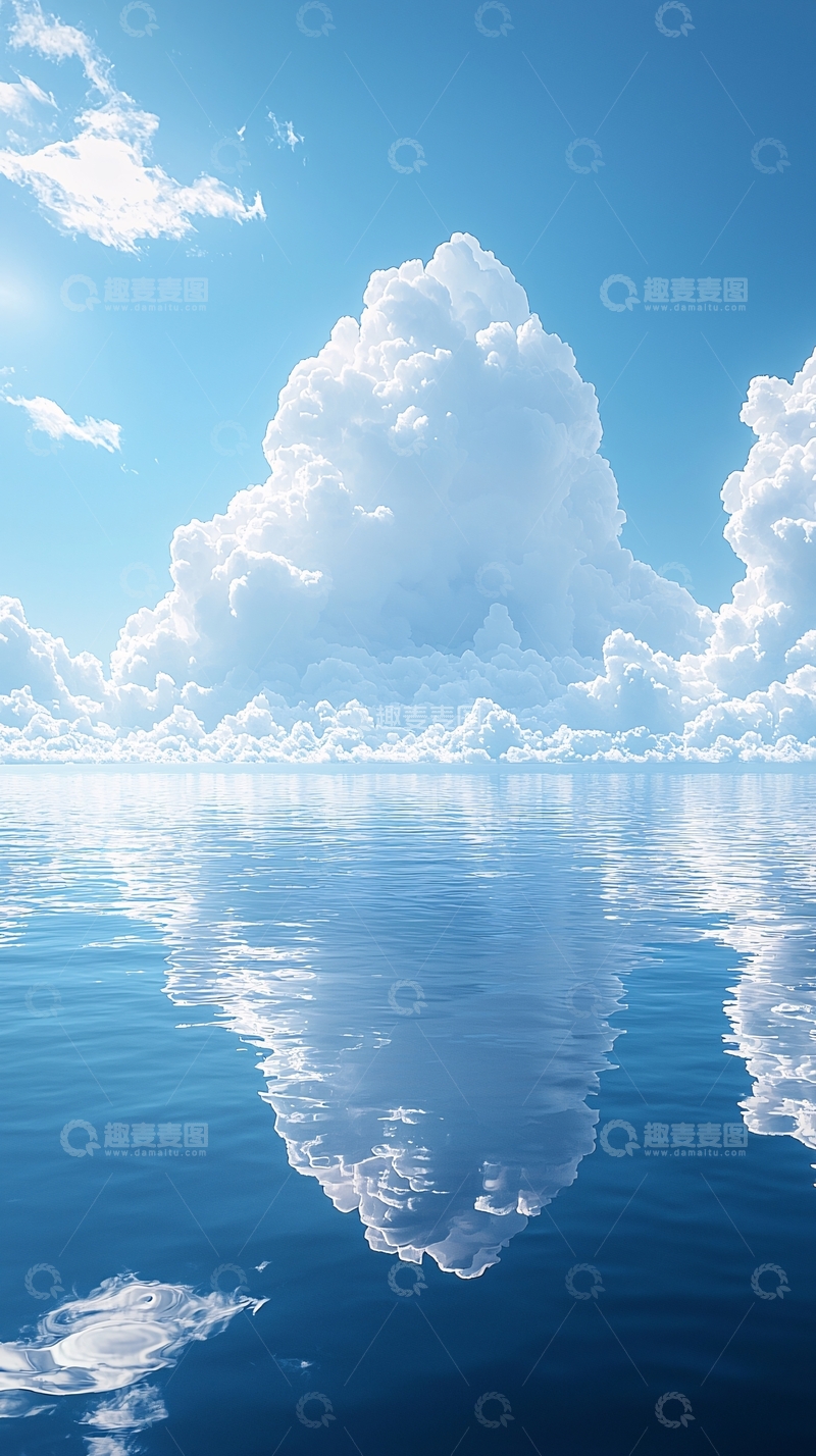 高清大图下载【趣麦麦图】蓝天白云下的平静水面