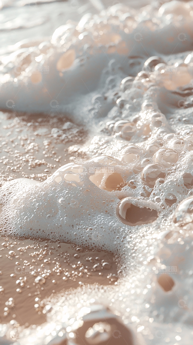 高清大图下载【趣麦麦图】阳光照耀下的海浪泡沫