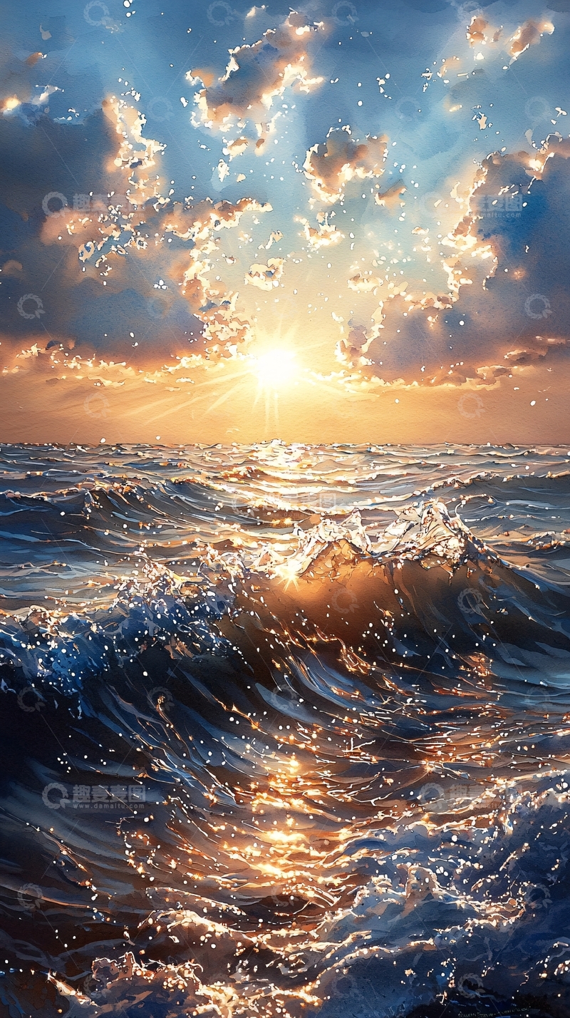 高清大图下载【趣麦麦图】海面日出波光粼粼