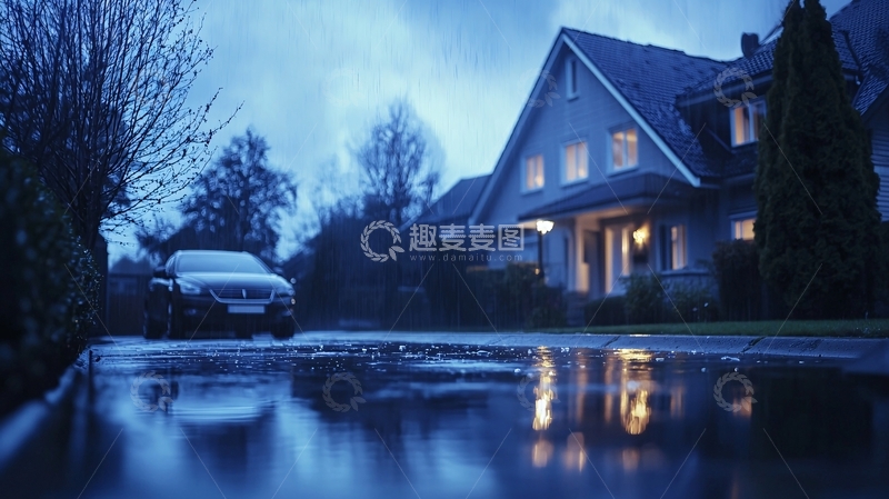 高清大图下载【趣麦麦图】夜晚别墅雨景