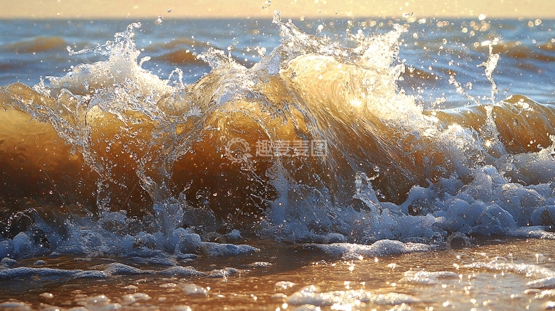 高清大图下载【趣麦麦图】金色阳光下的海浪
