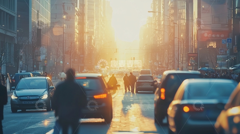 高清大图下载【趣麦麦图】城市街道夕阳剪影