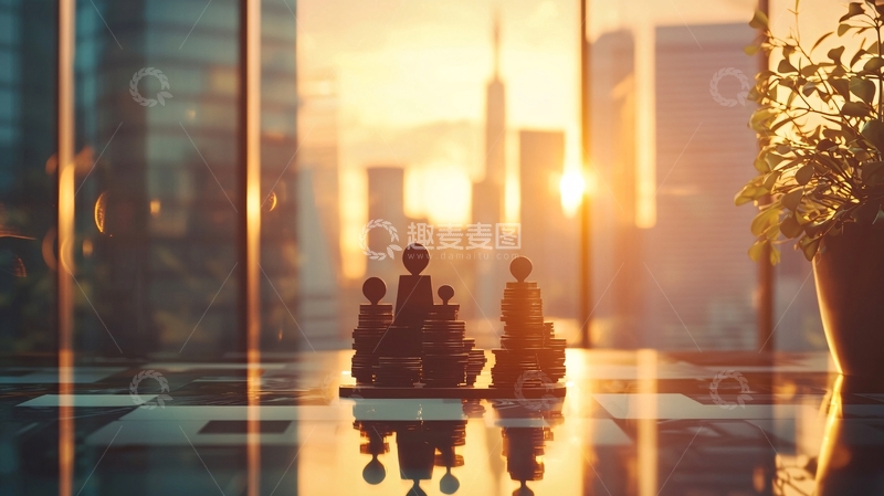 高清大图下载【趣麦麦图】日出都市背景下的棋子