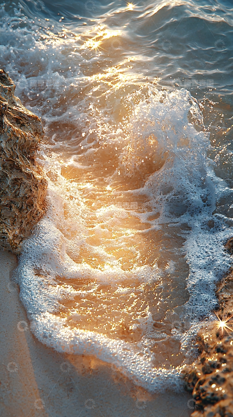 高清大图下载【趣麦麦图】金色阳光下的海浪