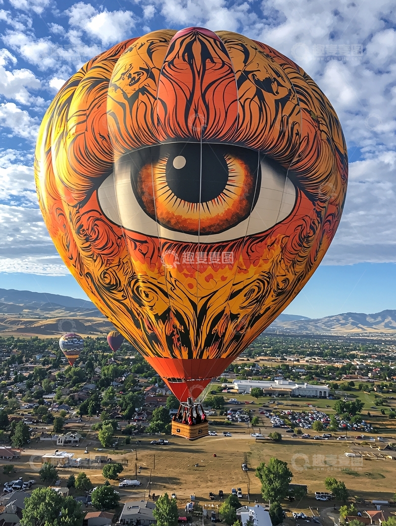 高清大图下载【趣麦麦图】橙色巨眼热气球