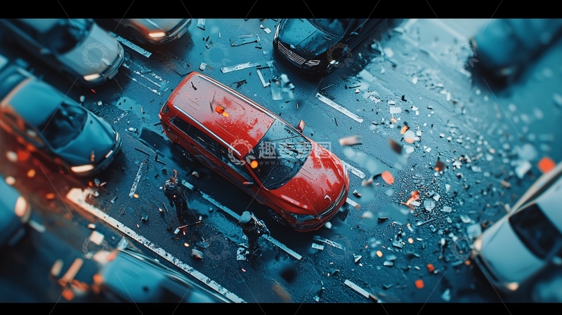 高清大图下载【趣麦麦图】雨天拥堵的城市街道