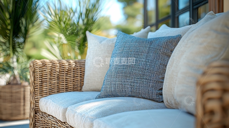 高清大图下载【趣麦麦图】户外藤编沙发与靠垫