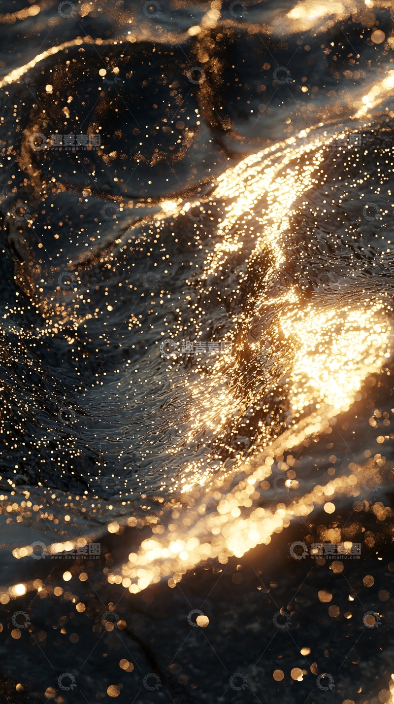 高清大图下载【趣麦麦图】金色光点在黑色液体中