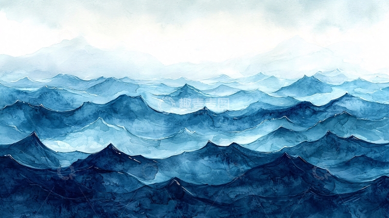 高清大图下载【趣麦麦图】水彩山脉远景