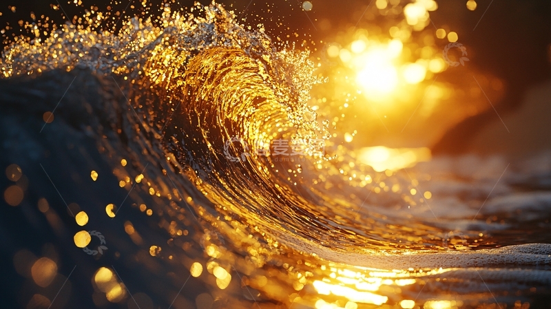 高清大图下载【趣麦麦图】金色阳光下的海浪