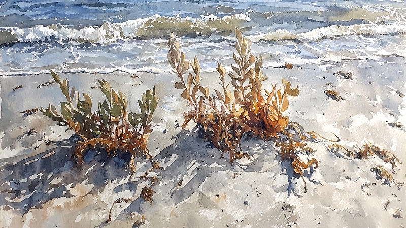 高清大图下载【趣麦麦图】海滩植物与海浪