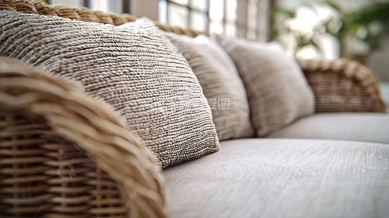 高清大图下载【趣麦麦图】米色调沙发上的靠垫特写