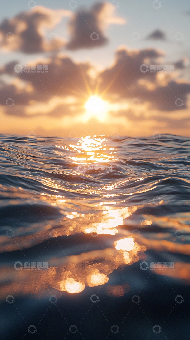 高清大图下载【趣麦麦图】海面日出暖光唯美场景