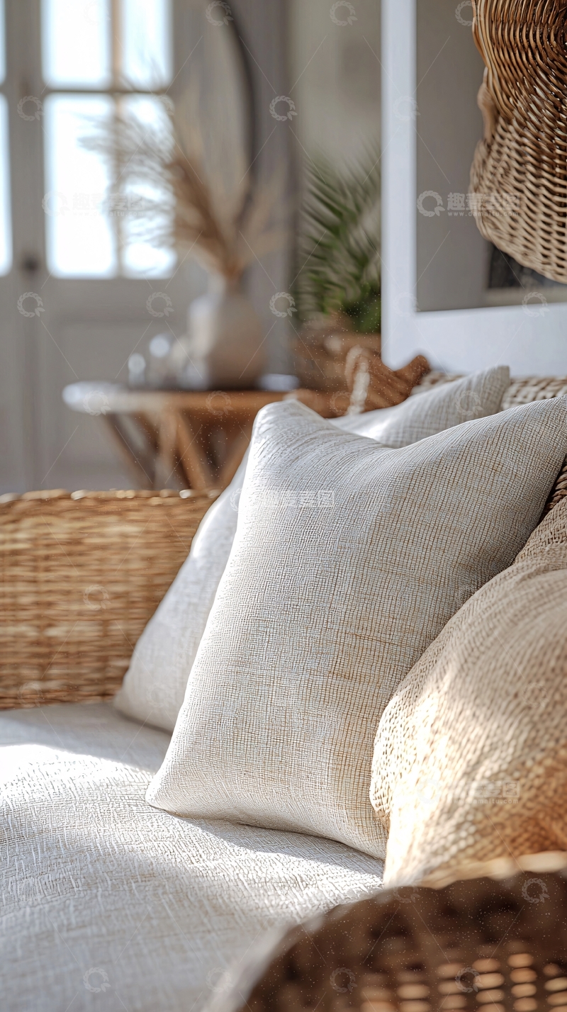 高清大图下载【趣麦麦图】阳光照在米色枕头上
