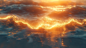 金色阳光洒在海面上