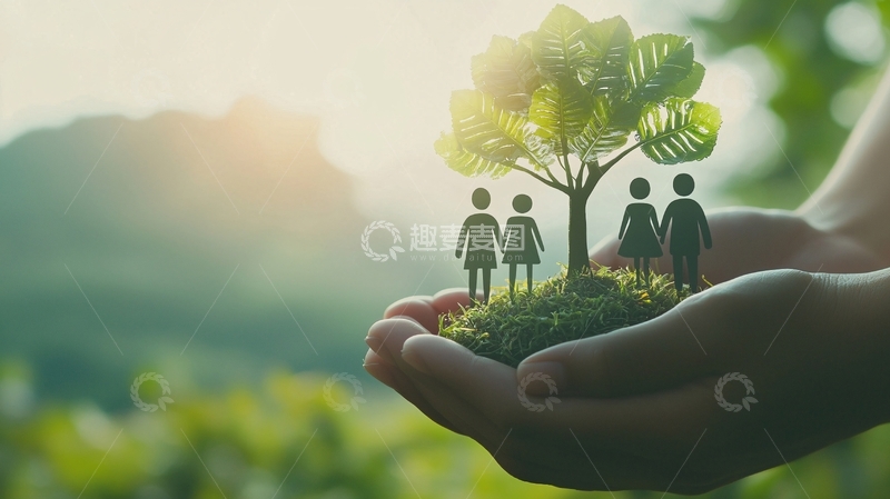 高清大图下载【趣麦麦图】双手托起绿色家园