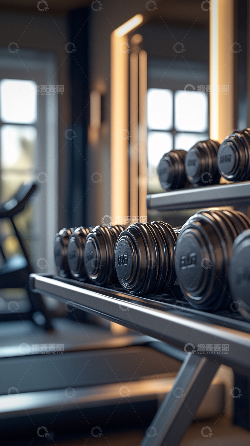 高清大图下载【趣麦麦图】健身房哑铃排列