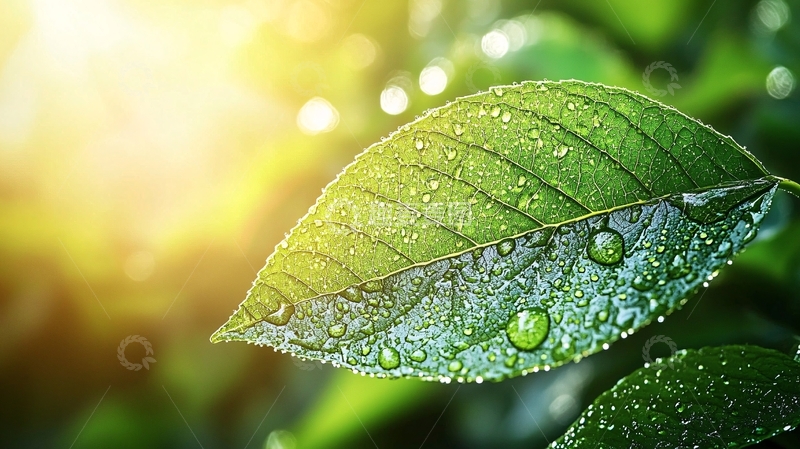 高清大图下载【趣麦麦图】绿叶上的水珠